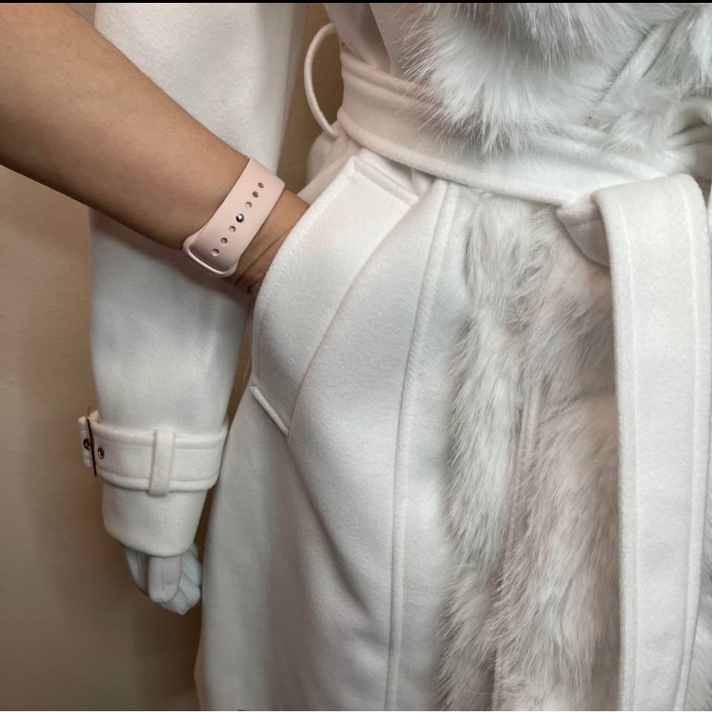 White removable faux fur belted wrap pea coat - Picture 5 of 12